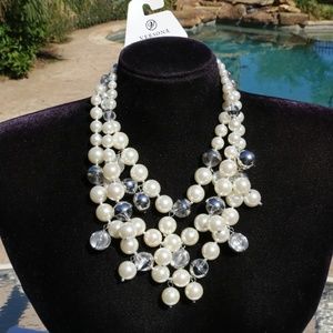 New! Boho Pearl Statement Necklace Multi Strand